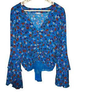 Free People Blue Floral She's Dainty Bodysuit Size Small NEW